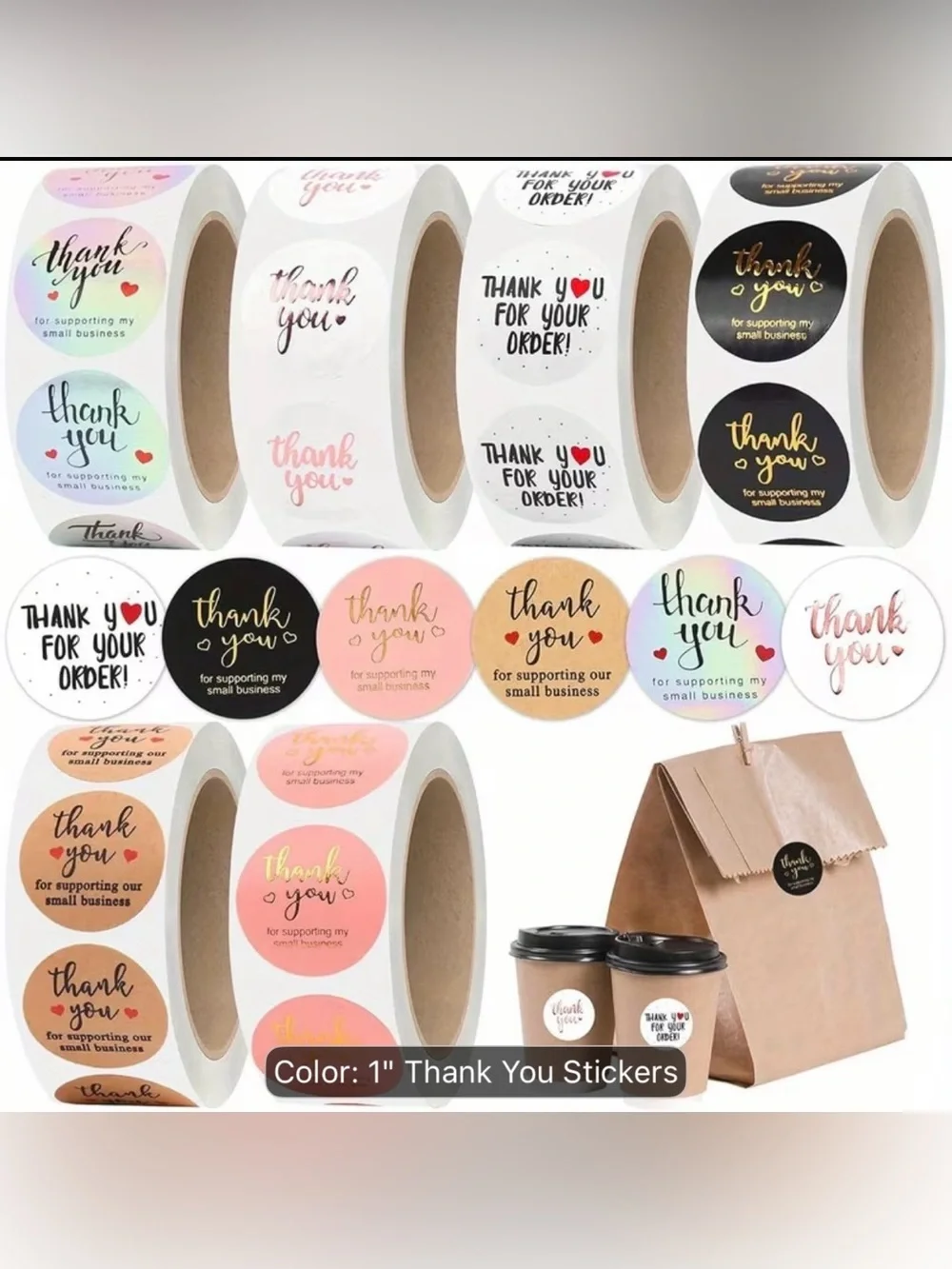 Thank You Round Sticker Rolls - Pick One